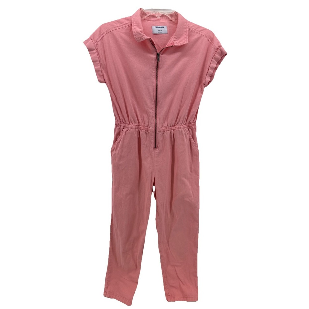 Old Navy Girls M 14/16 SS Cinched-Waist Twill UTILITY JUMPSUIT Cotton Candy Pink